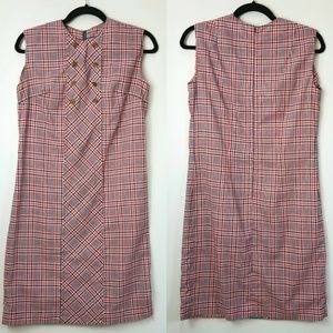 Vintage 60's Plaid Shift Dress 38" Bust Blue Red